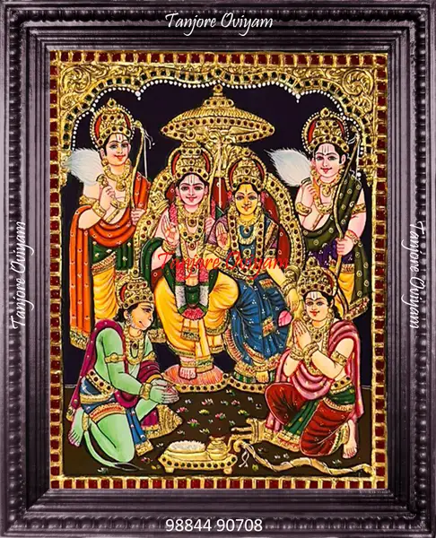 Tanjore painting of Pancha Pattabishegam Rama coronation Ram Darbar gold foil traditional artwork